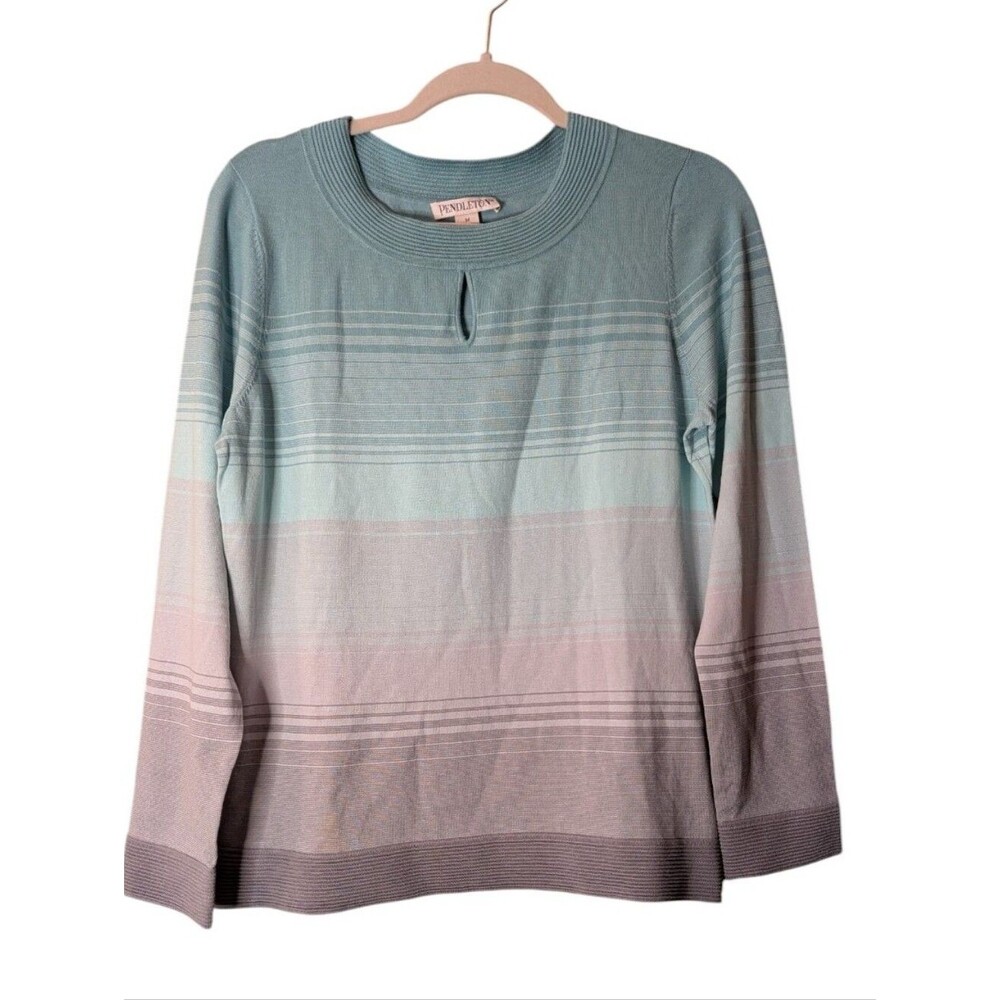 Pendleton silk blend Keyhole Sweater Pastel Ombre Stripe Knit Crewneck Medium
